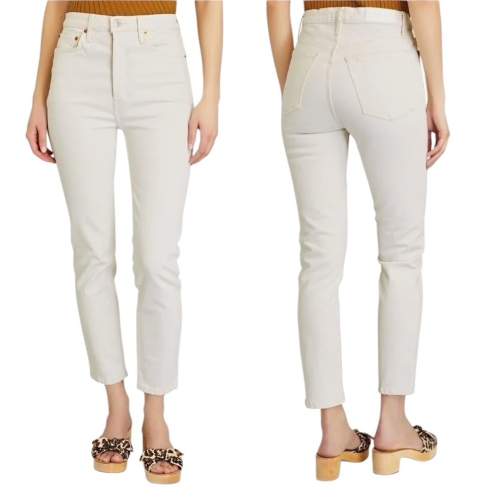 Re/Done Women’s 25 Cream90’s High Rise Ankle Crop Denim Casual Aged Denim Jeans